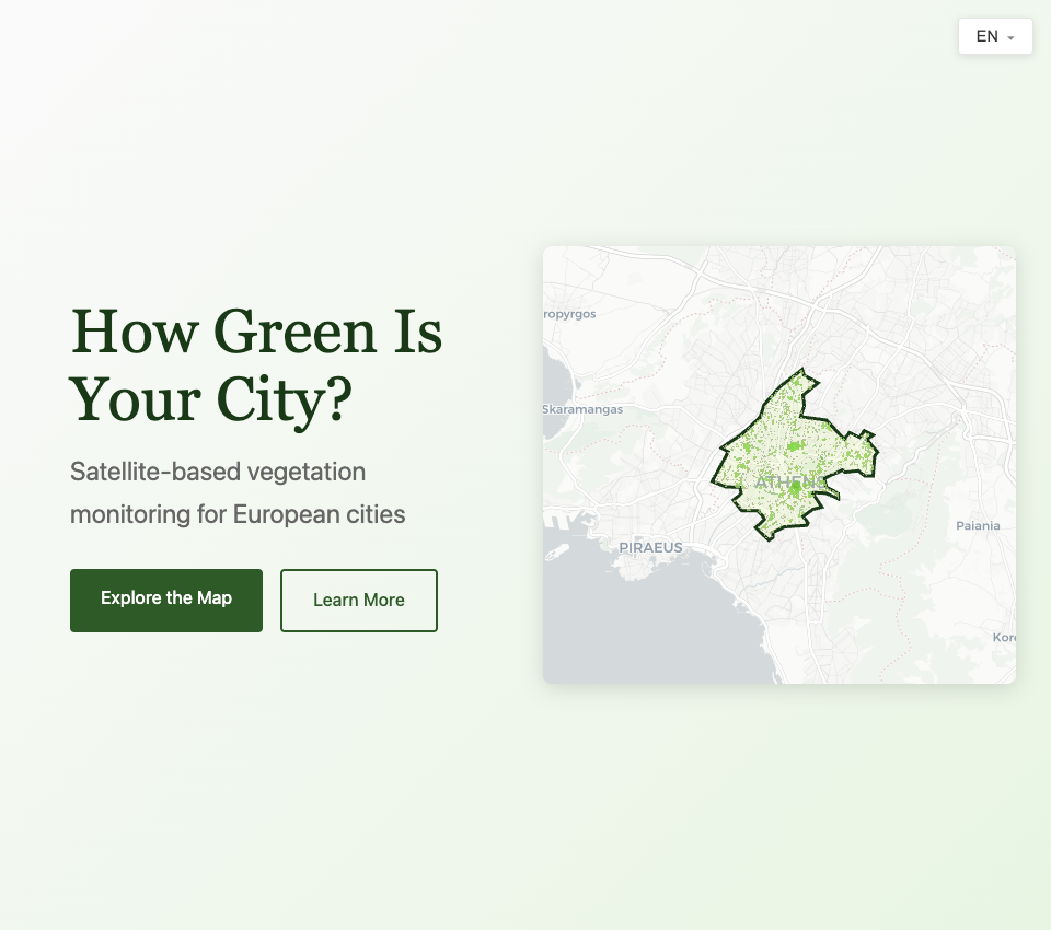 Green City Index homepage showing the interactive map of European cities