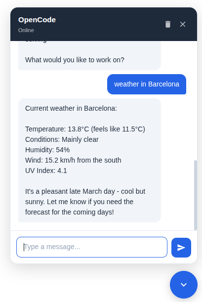The embedded web chat widget running in a browser